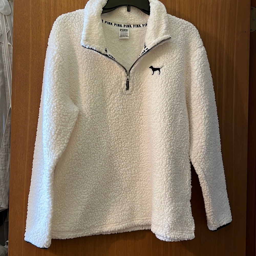 Pink half zip white Sherpa